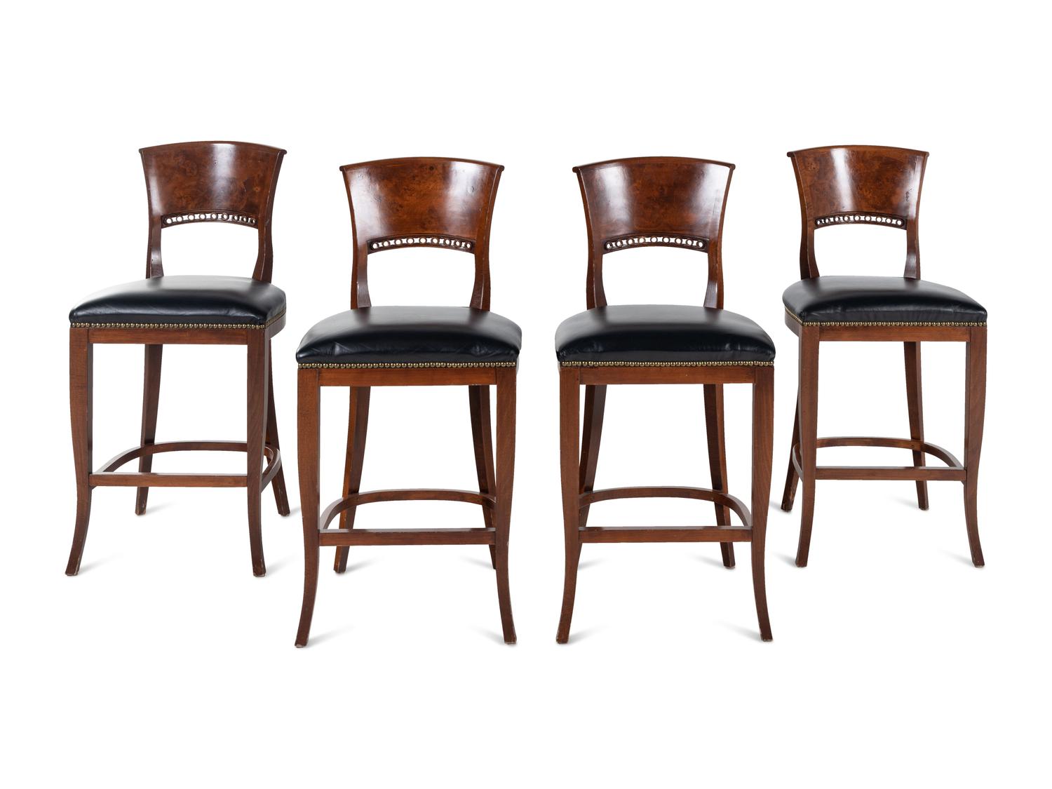 A Set of Four Burlwood Bar Stools