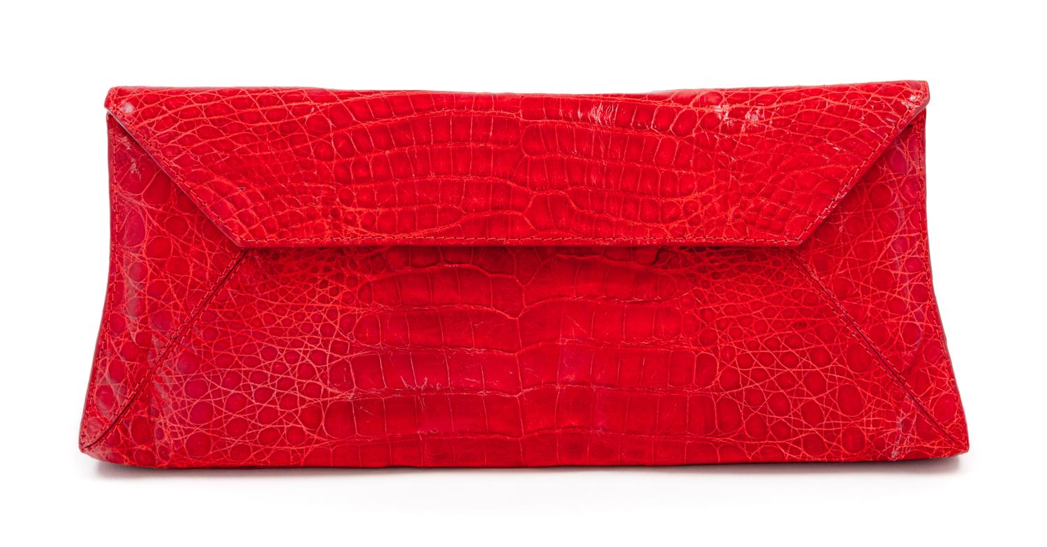 A Nancy Gonzalez Red Crocodile Clutch, 10.75" x 4.5" x 2".