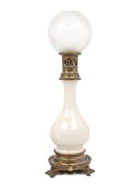 A Pair of French Opaline Glass Fluid Lamps with Etched Glass Shades Converted to Electricity