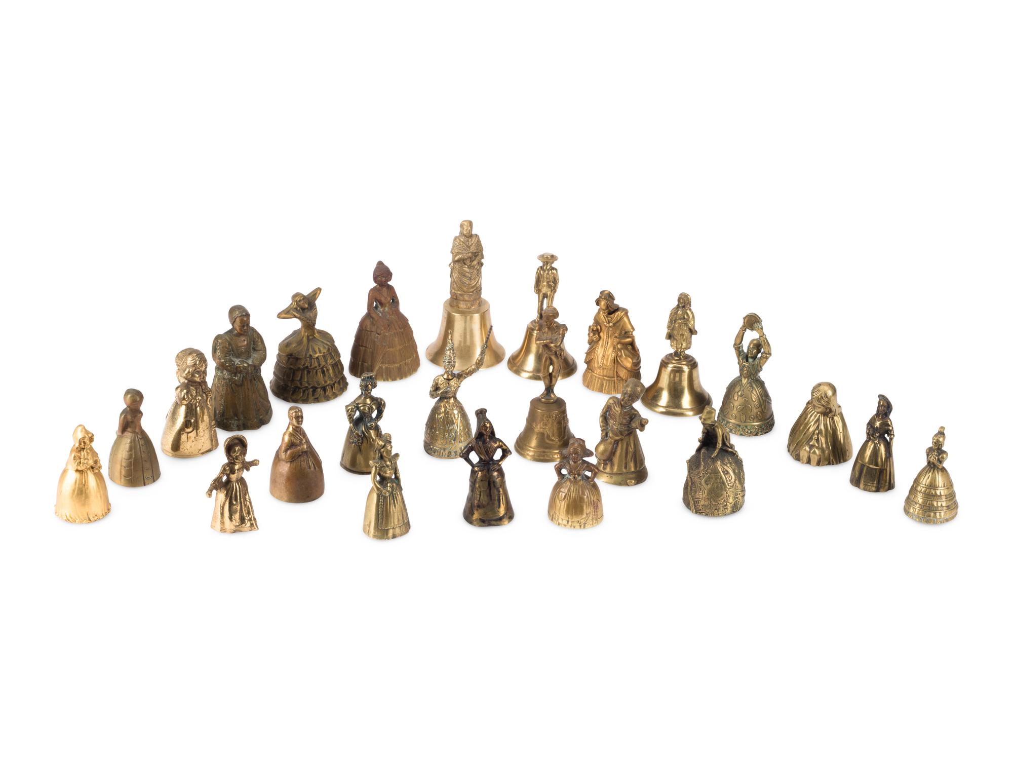 A Collection of Twenty-Four Continental Bronze and Brass Figural Bells