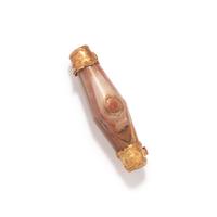 A Western Asiatic Gold and Banded Agate Bead Pendant