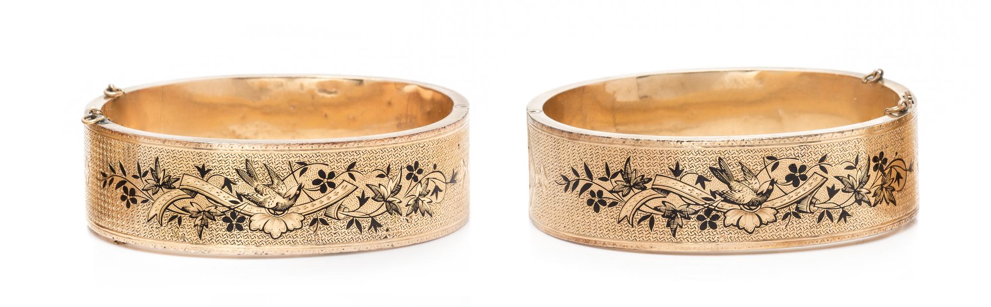 A Pair of Victorian Yellow Gold and Enamel Bangle Bracelets, 43.35 dwts.
