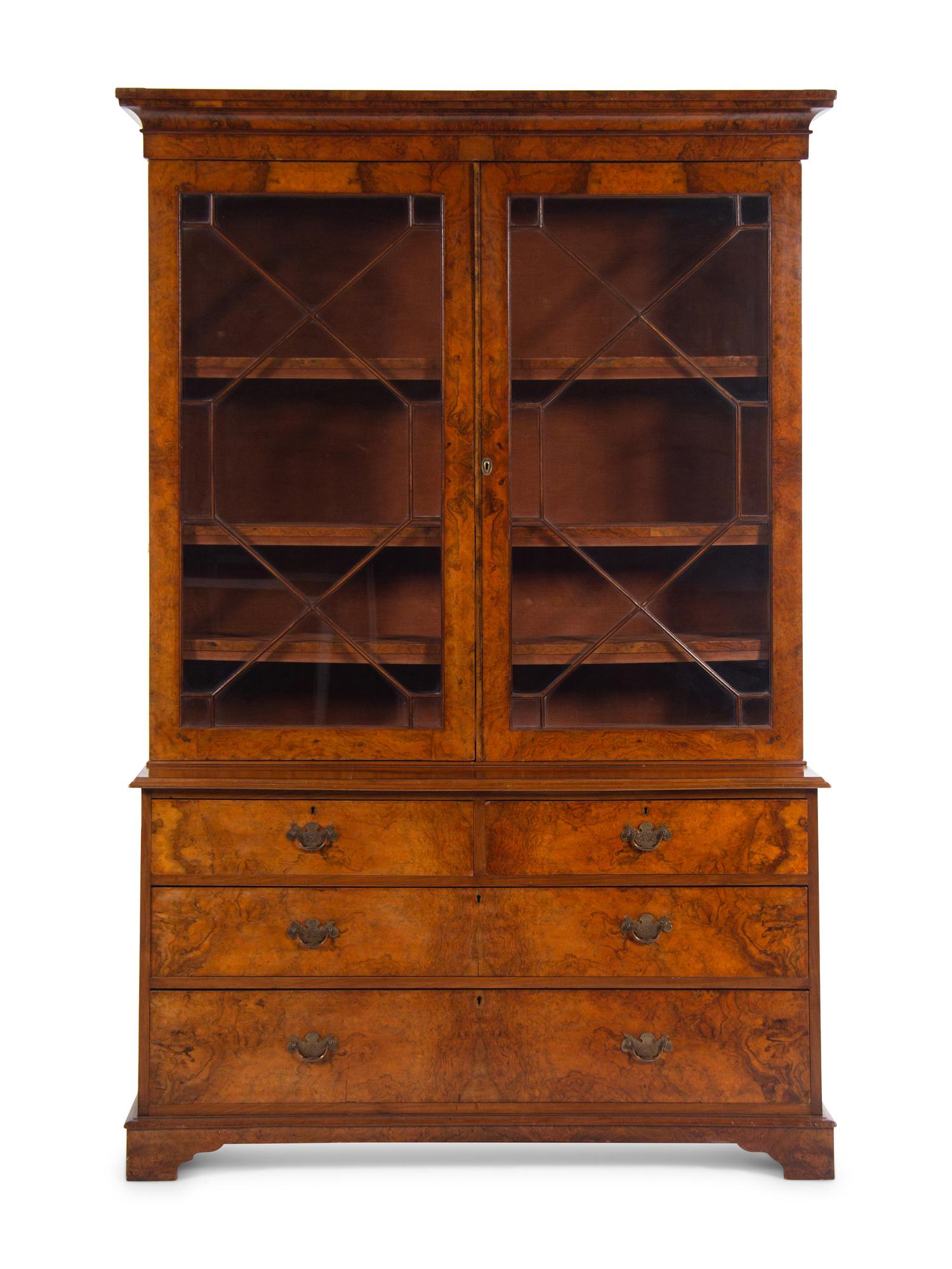 A Late George III Burl Walnut Bookcase