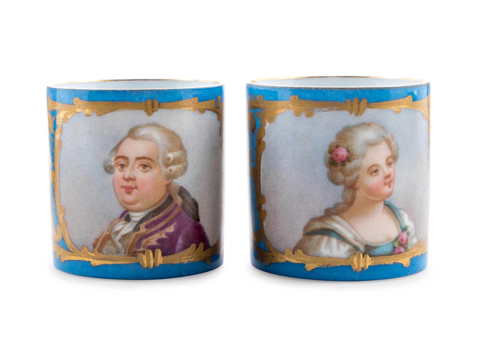 Eight Sèvres Style Painted and Parcel Gilt Porcelain Articles