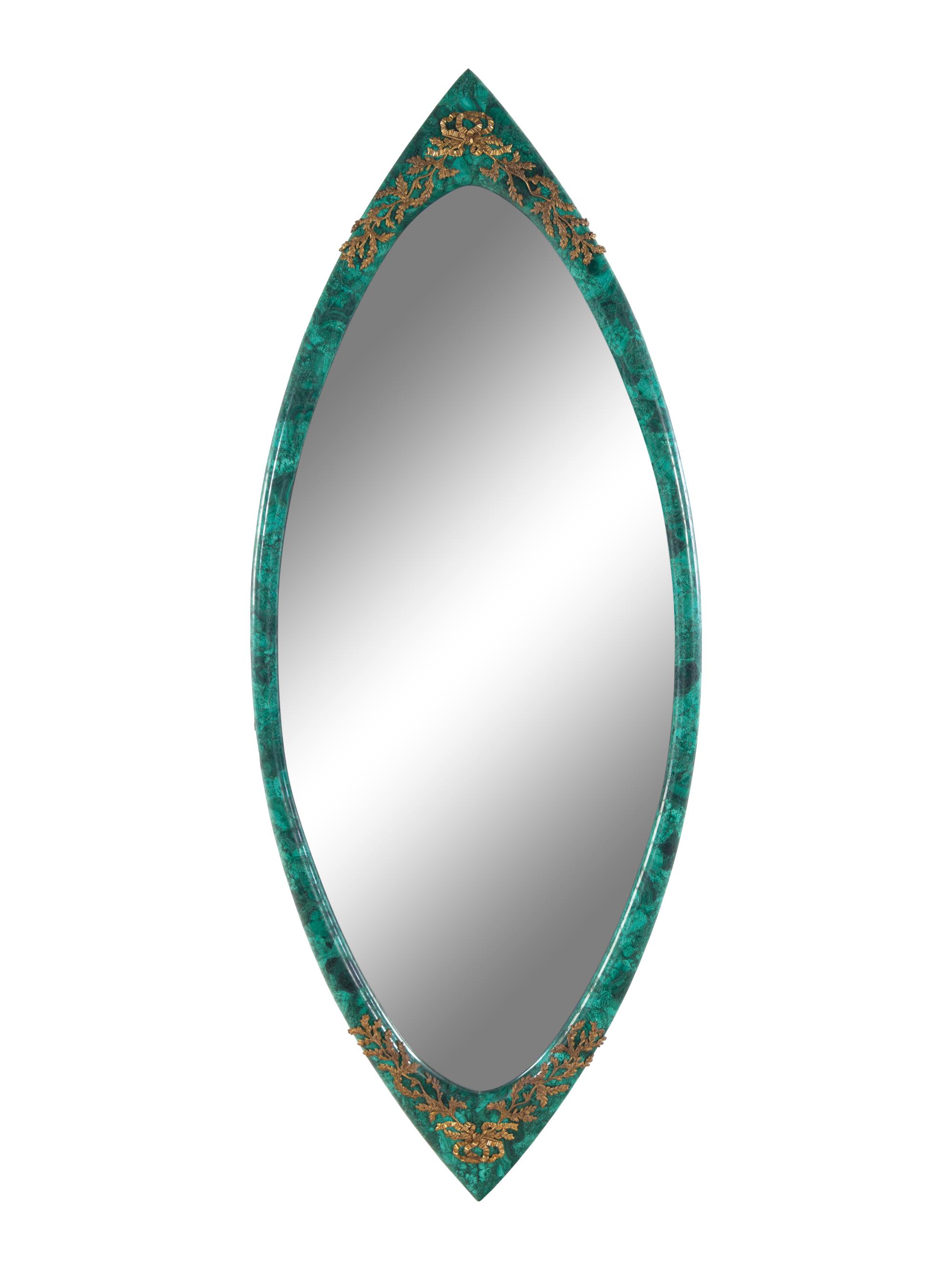 An Empire Style Gilt Metal Mounted Malachite Veneered Mirror