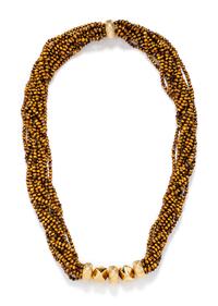 An 18 Karat Yellow Gold and Tiger's Eye Quartz Multi Strand Longchain Necklace, Van Cleef and Arpels,