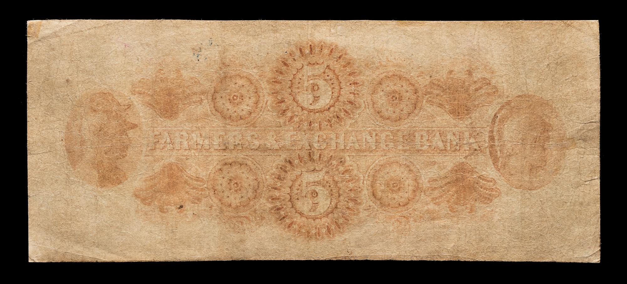 Obsolete $5 Bank Note: Farmers & Exchange Bank of Charleston — CHARLESTON, SOUTH CAROLINA, 1853