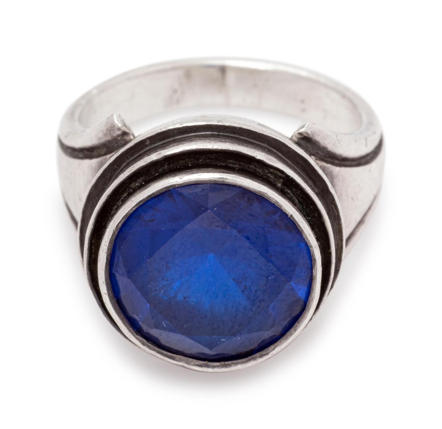 A Sterling Silver and Synthetic Blue Spinel Ring, Kalo,