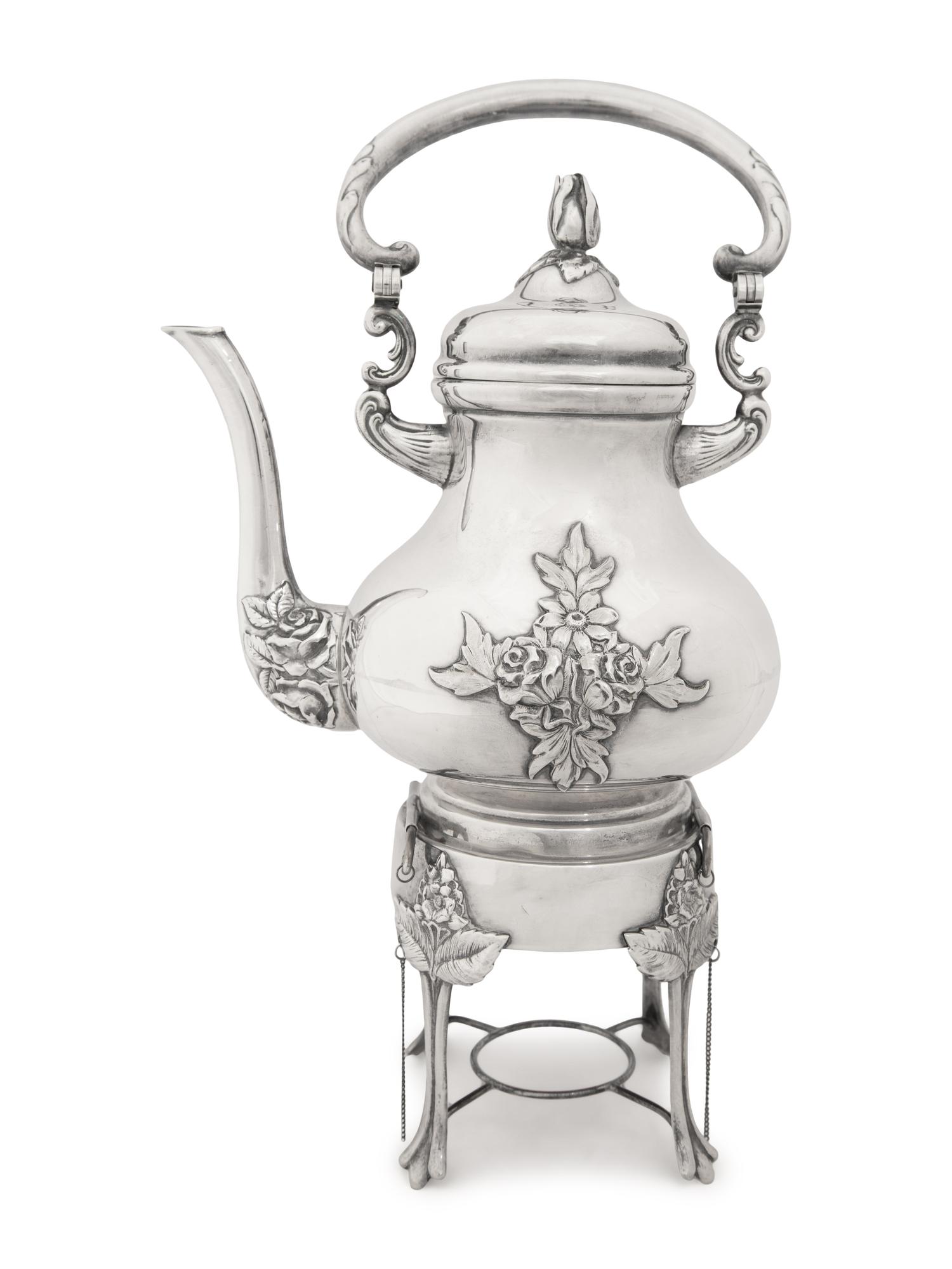 An American Silver Kettle on Lampstand