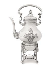 An American Silver Kettle on Lampstand