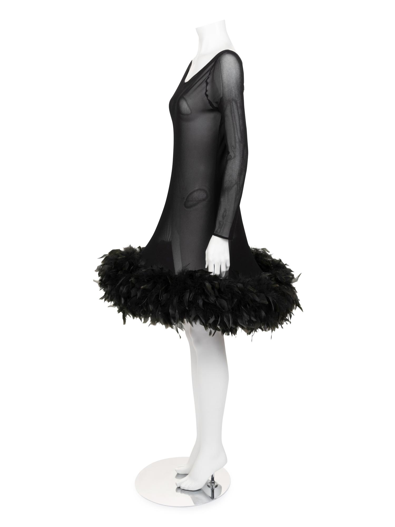 Unlabeled Mesh Dress with Feather Hem, Attributed to Pierre Cardin, 1980-2000s