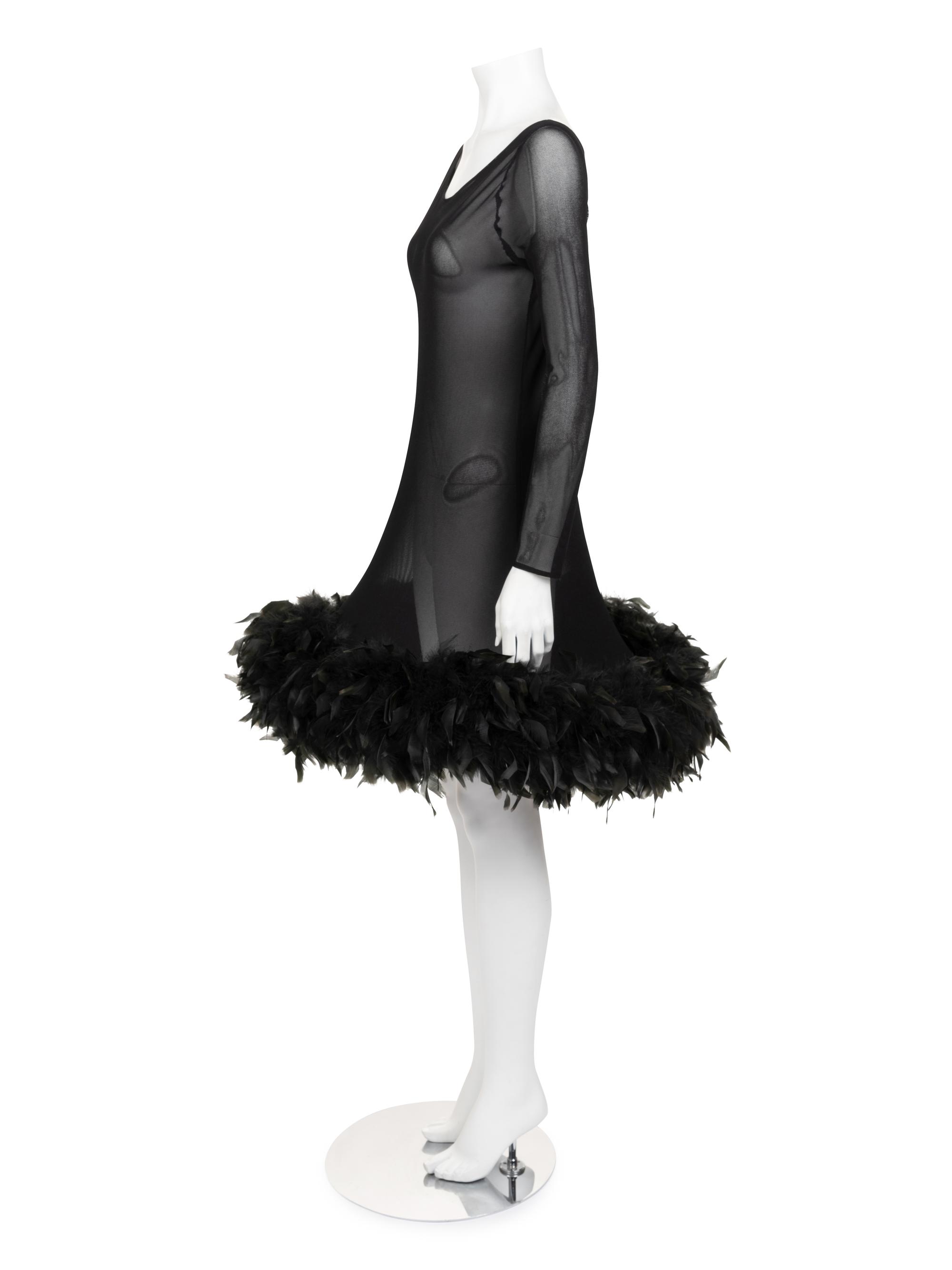 Unlabeled Mesh Dress with Feather Hem, Attributed to Pierre Cardin, 1980-2000s