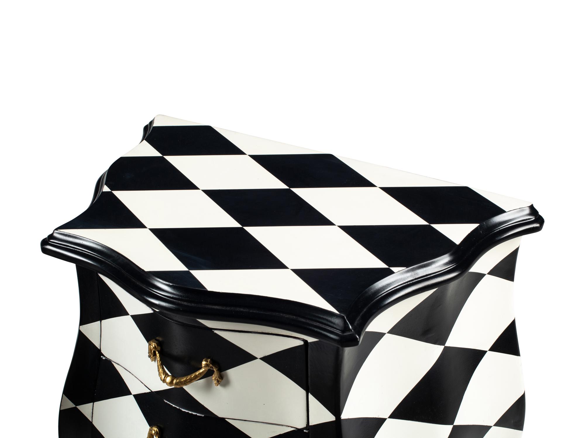 A Pair of Black and White Painted Small Commodes