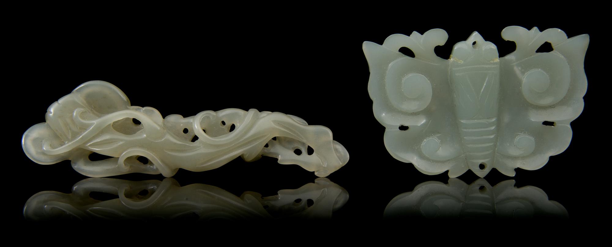 Two Carved Jade Articles Length of longer 3 3/4 inches.
