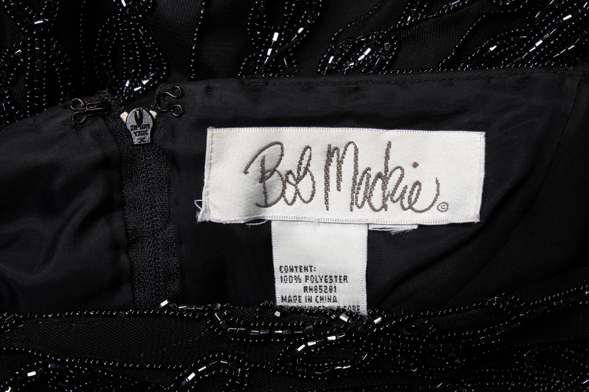 Bob Mackie Black Satin Dress with Embellished Tulle Upper, 1980-90s