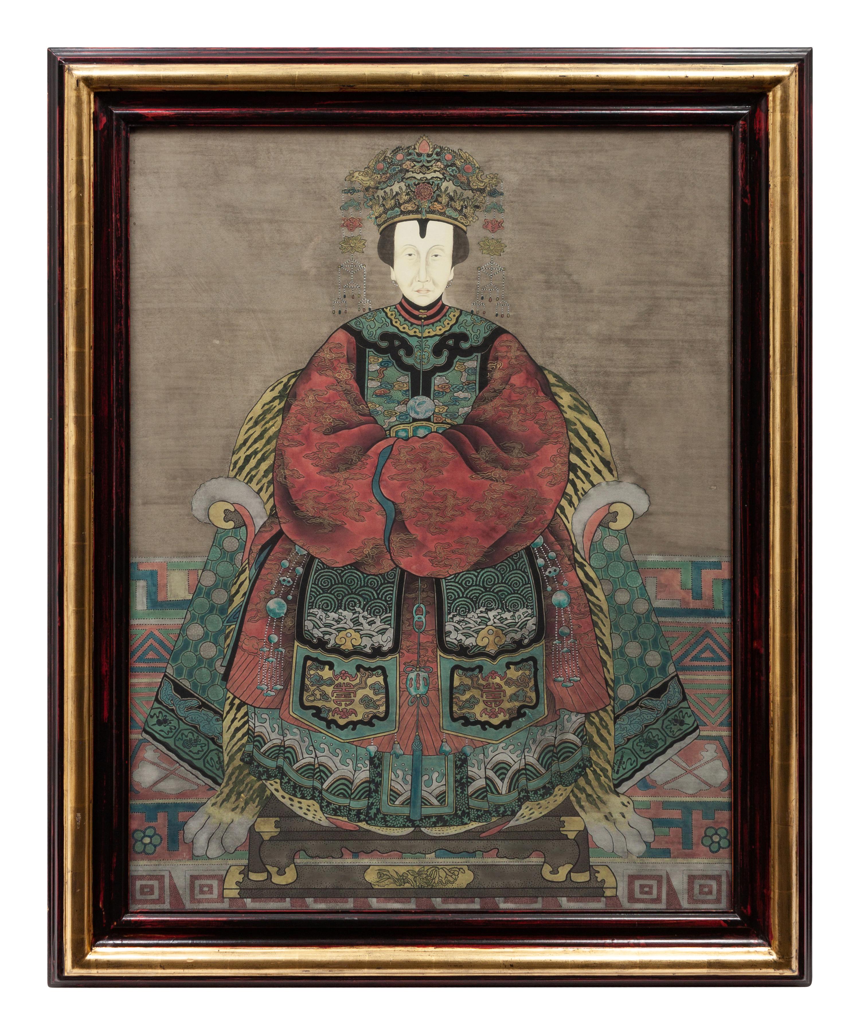 A Pair of Chinese Painted Ancestral Portraits