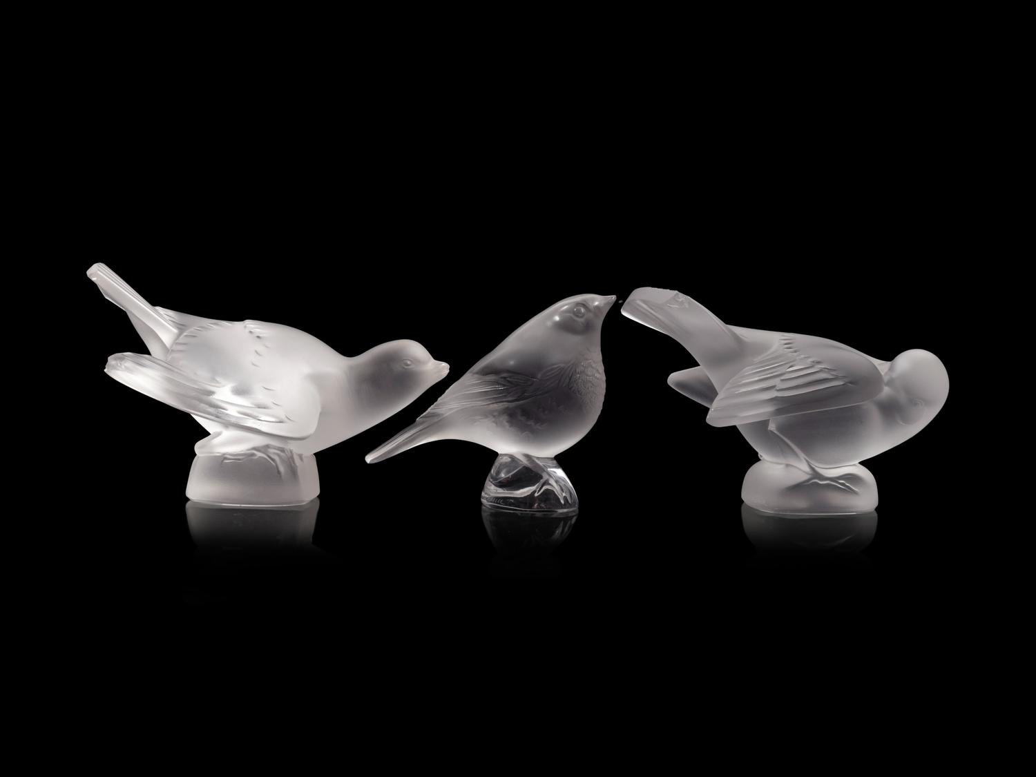 Three Lalique Bird Sculptures