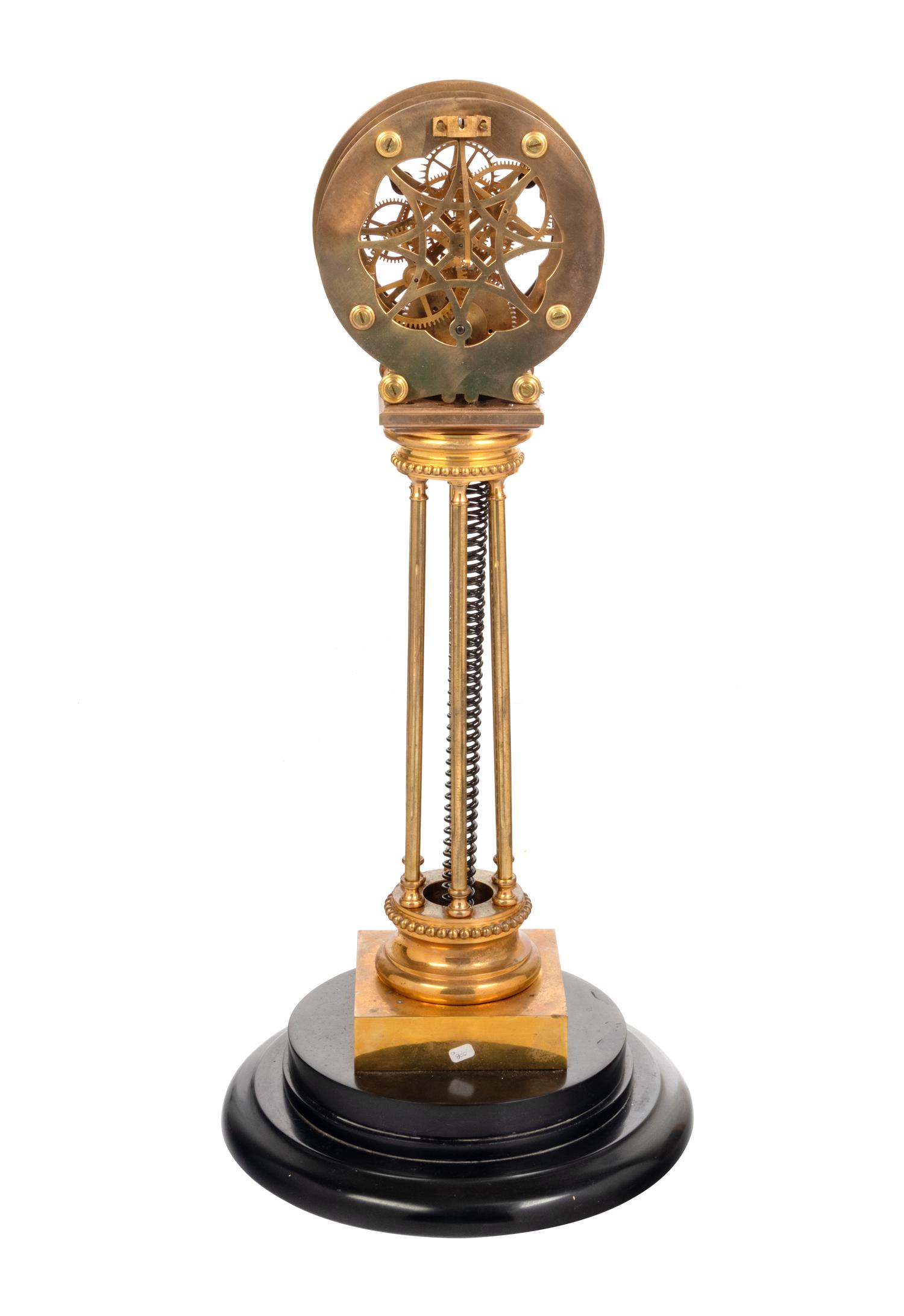 A French Brass Pillar Skeleton Clock