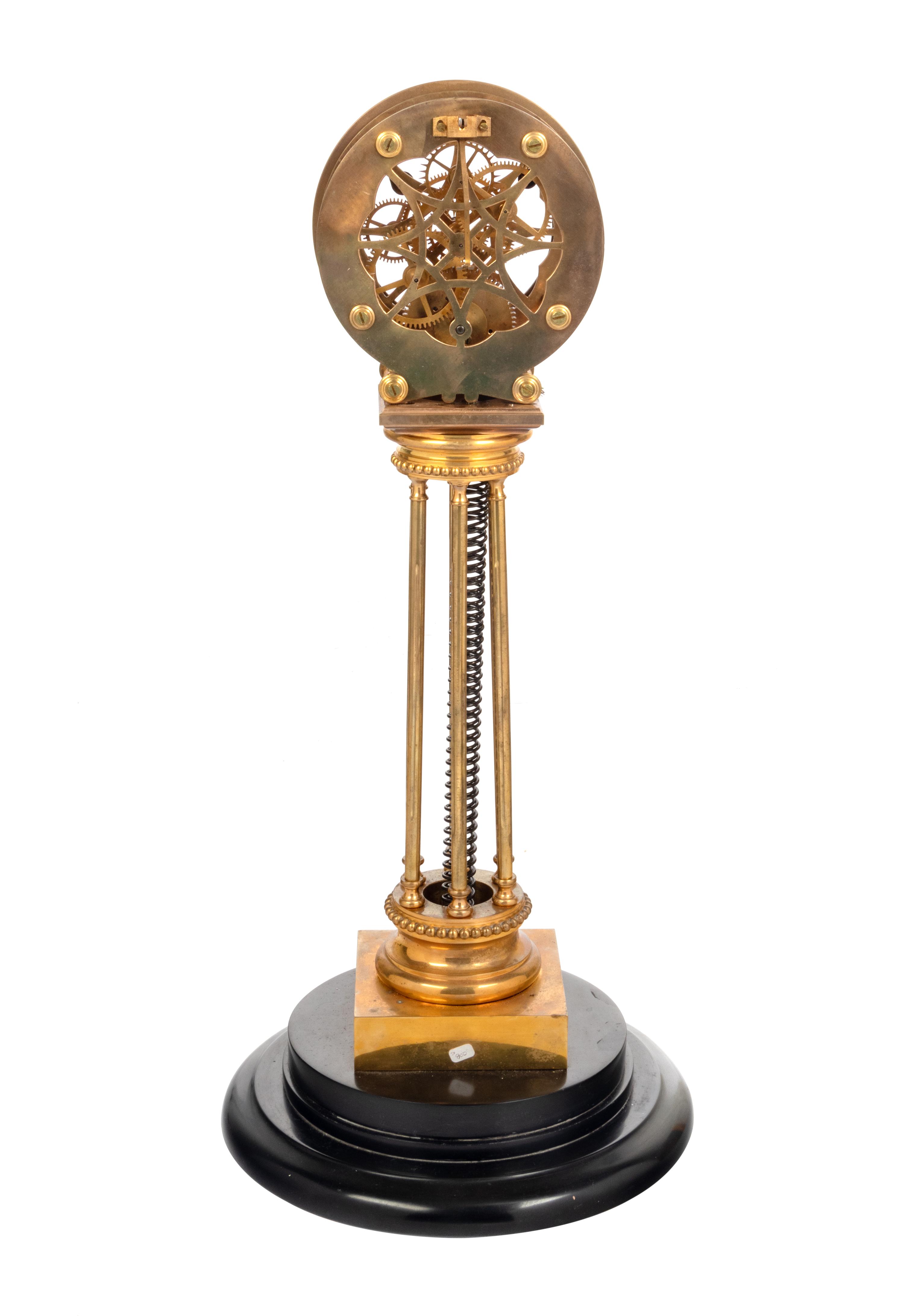 A French Brass Pillar Skeleton Clock