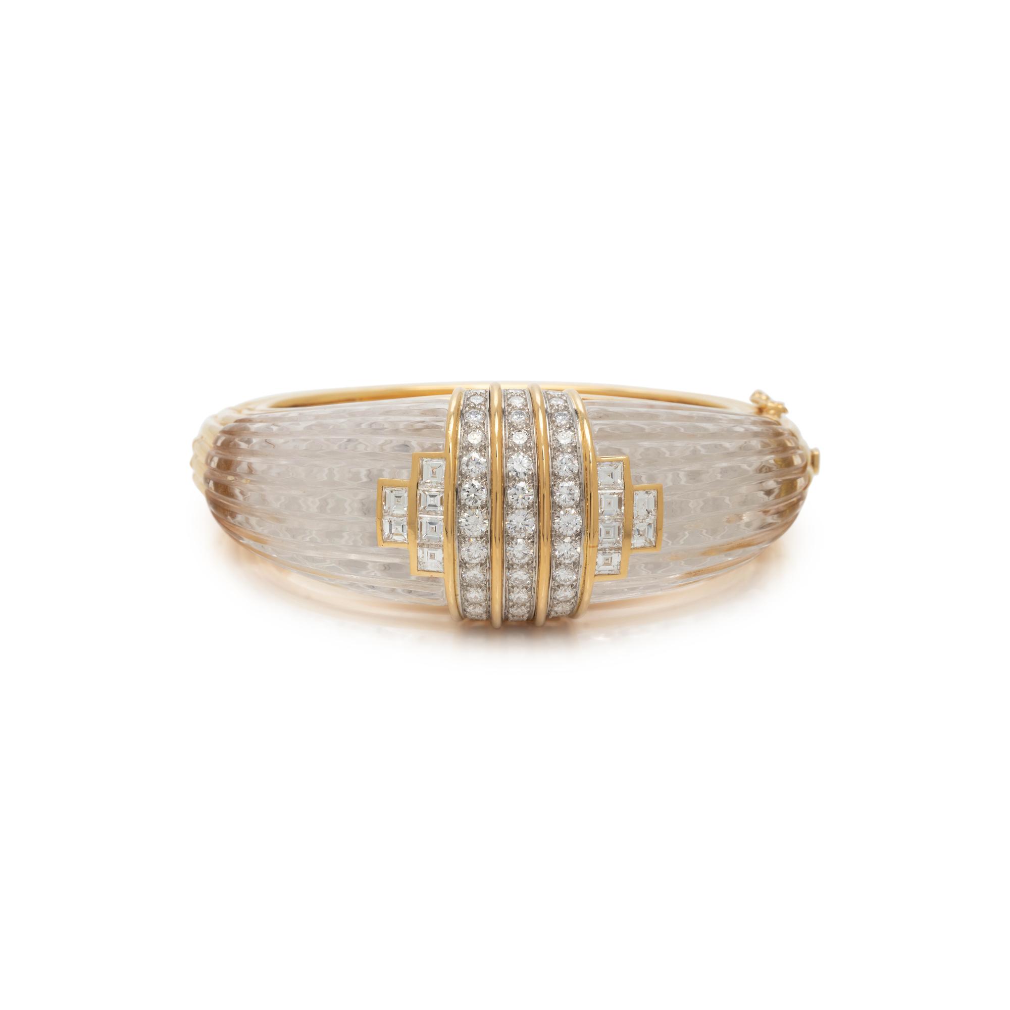 YELLOW GOLD, ROCK CRYSTAL AND DIAMOND BANGLE BRACELET