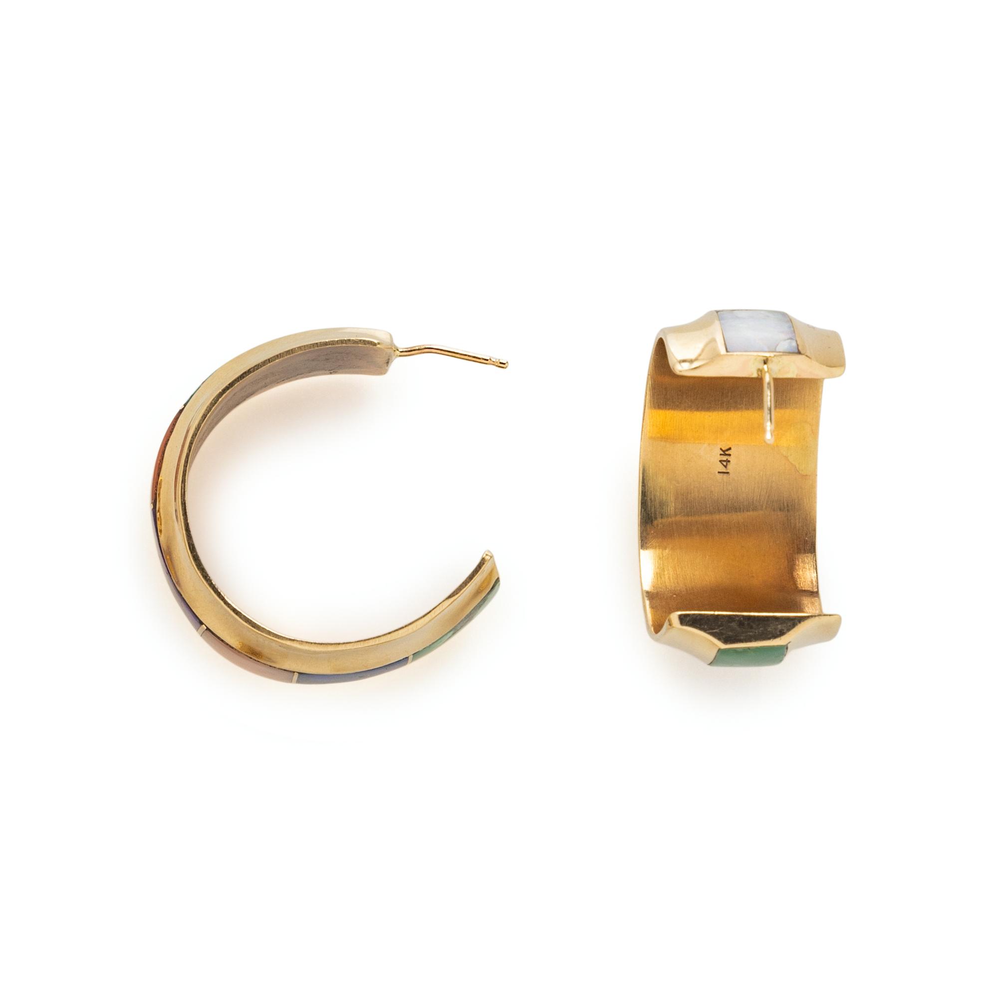 YELLOW GOLD AND MULTIGEM HOOP EARRINGS
