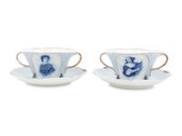 A Set of German Porcelain Teacups and Saucers