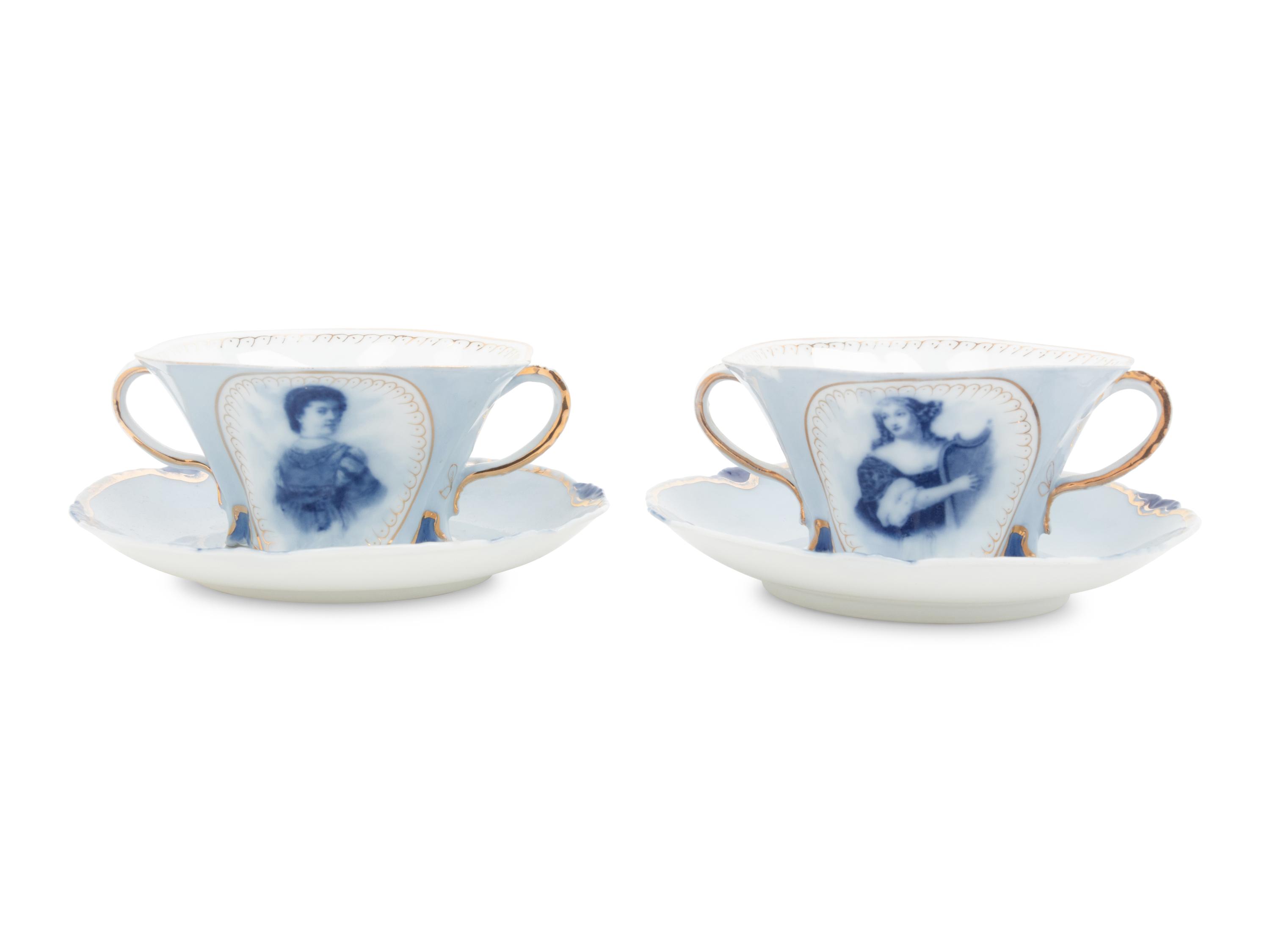 A Set of German Porcelain Teacups and Saucers