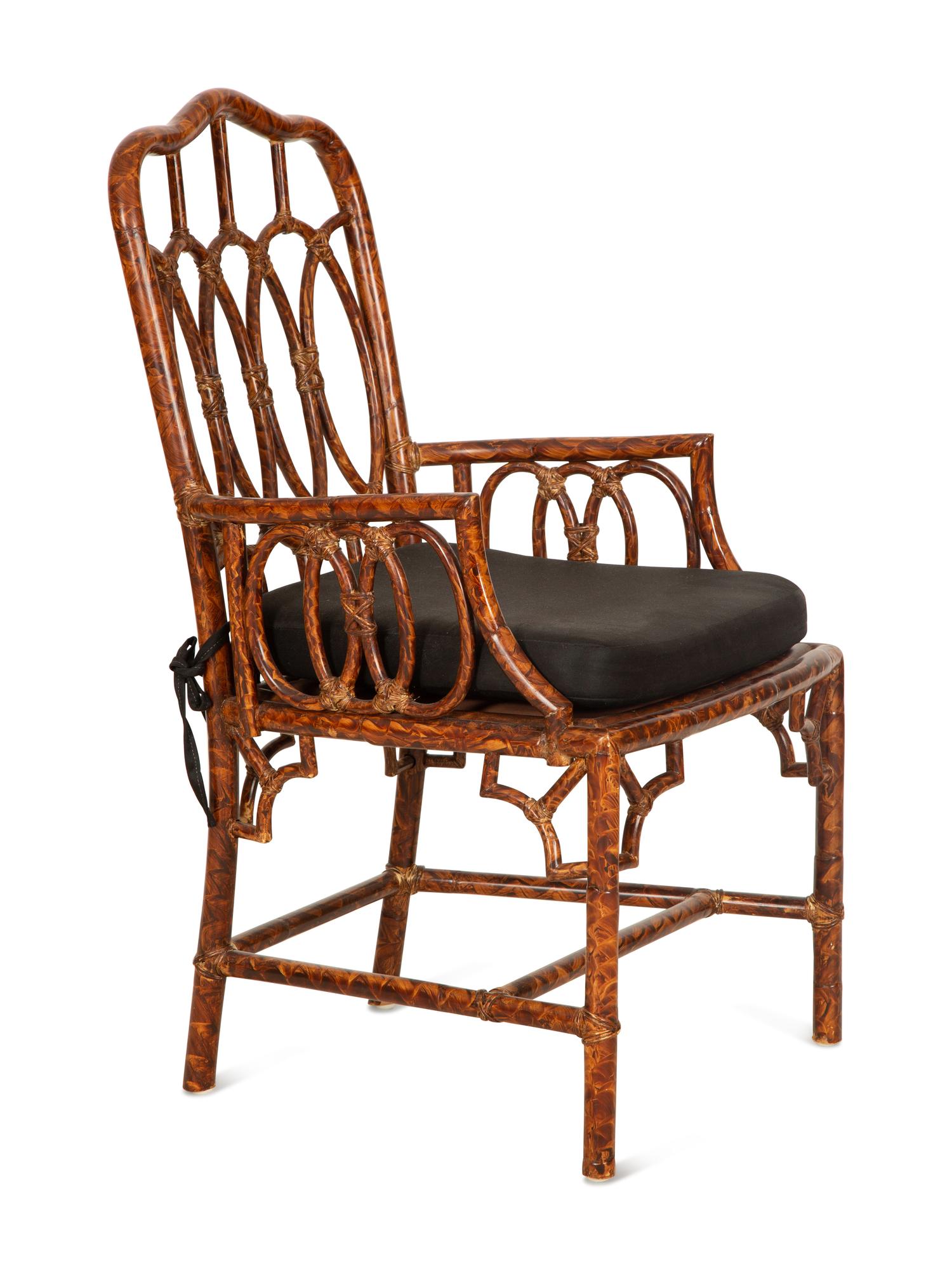 A Faux Tortoise Shell Painted Bamboo Armchair