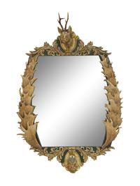 A Baroque Style Giltwood and Antler-Mounted Mirror
