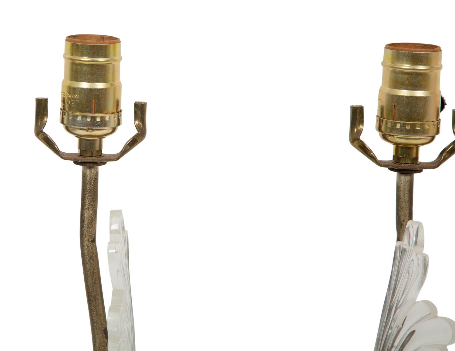 A Pair of Acrylic Foliate Scroll Table Lamps