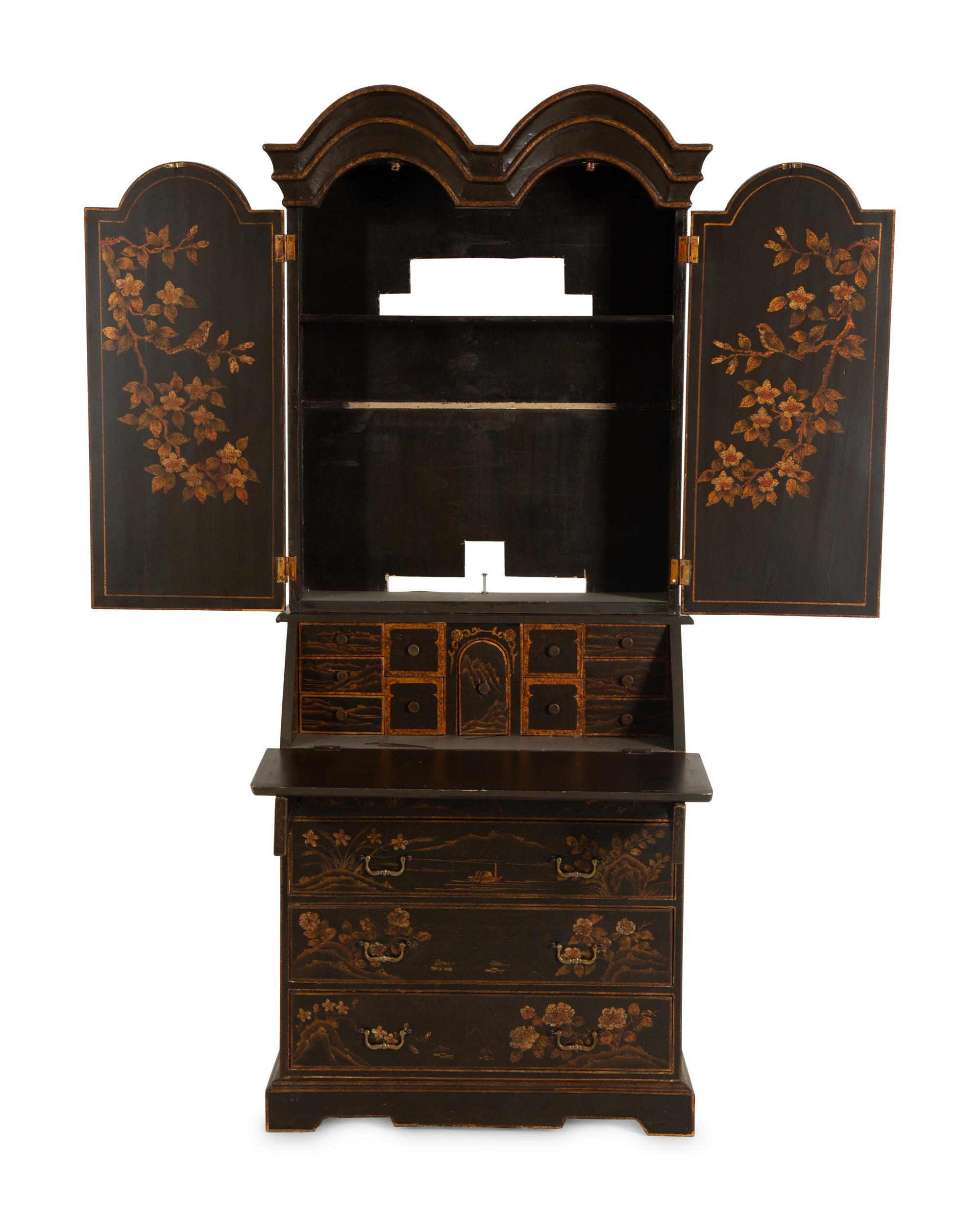 A George III Style Black Lacquer Secretary Bookcase — 19th Century