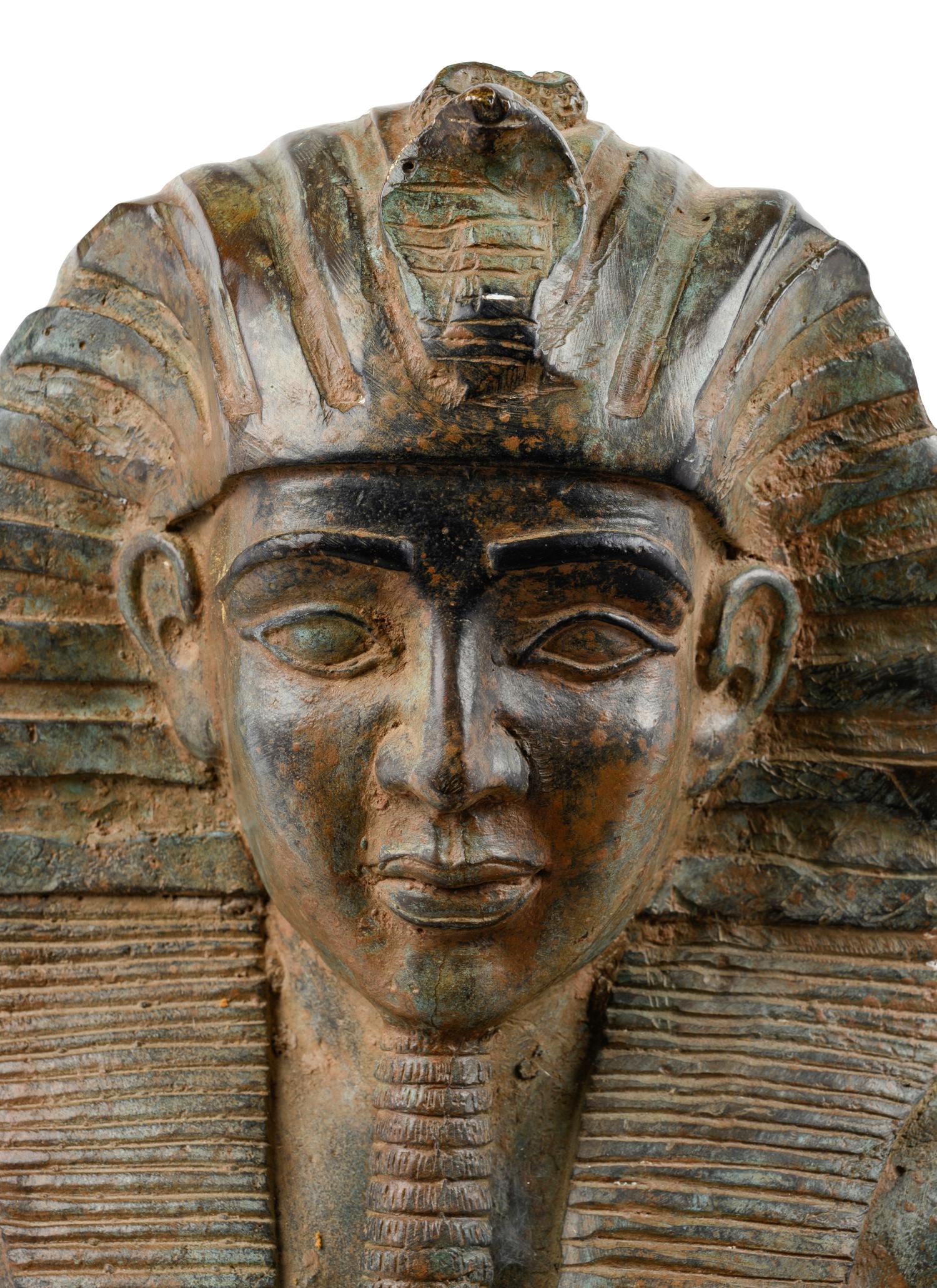 An Egyptian Style Bronze Portrait Sculpture of a Pharaoh