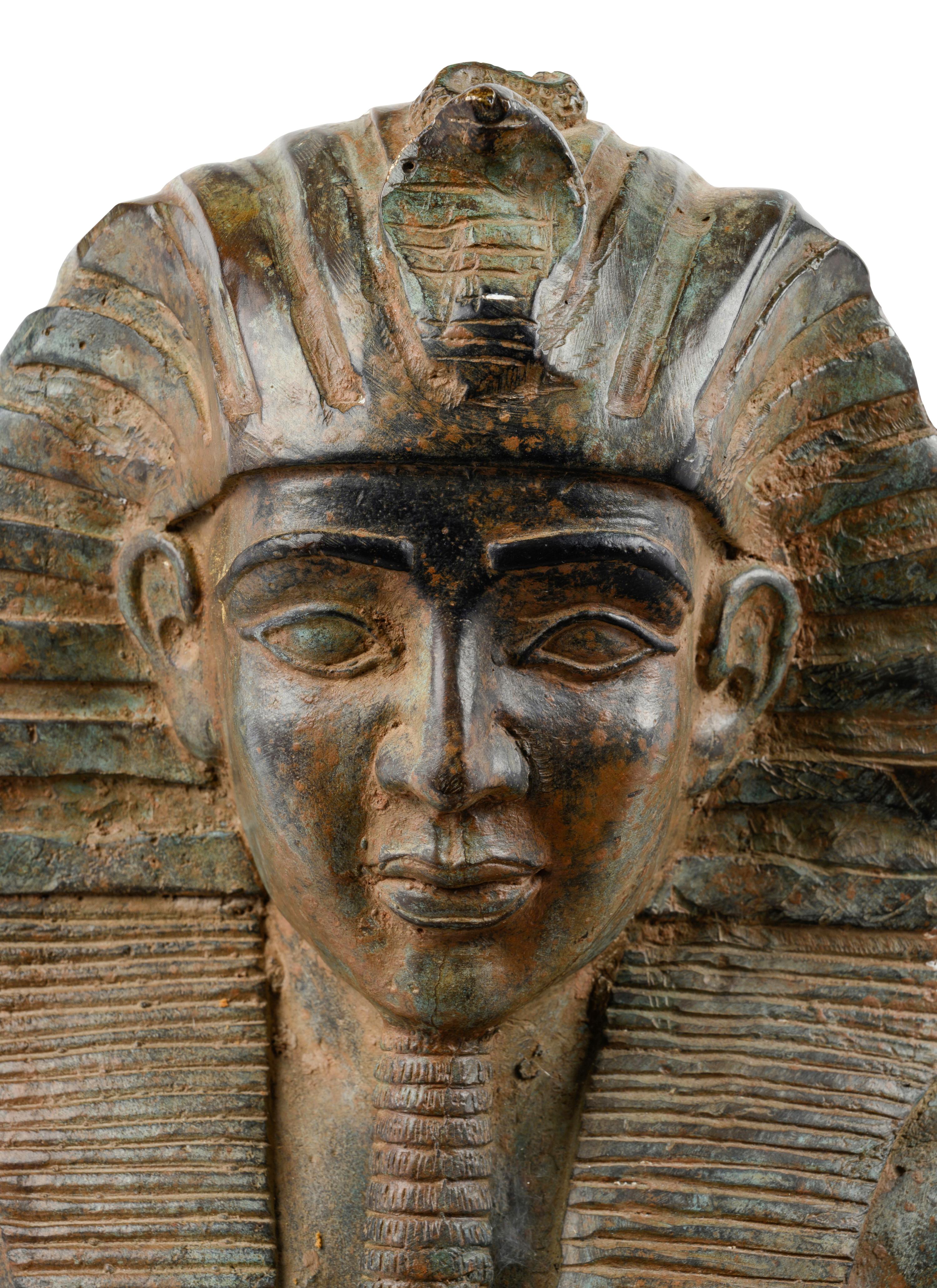 An Egyptian Style Bronze Portrait Sculpture of a Pharaoh