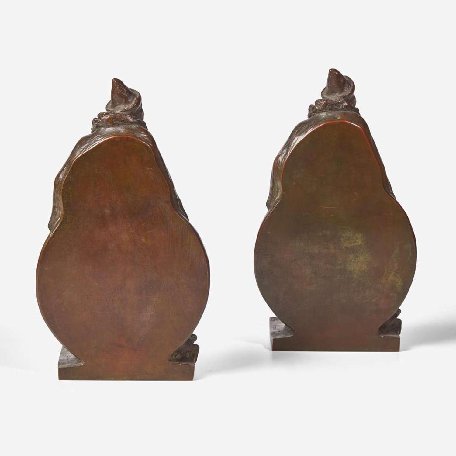 Charles Henry Humphriss (American, 1867-1934) Pair of Pierrot or Harlequin Bookends, Roman Bronze Works (founded 1897), New York, NY, dated, "1912"