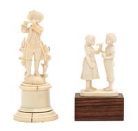 Two Continental Carved Ivory Figural Groups, Height of taller 5 inches.