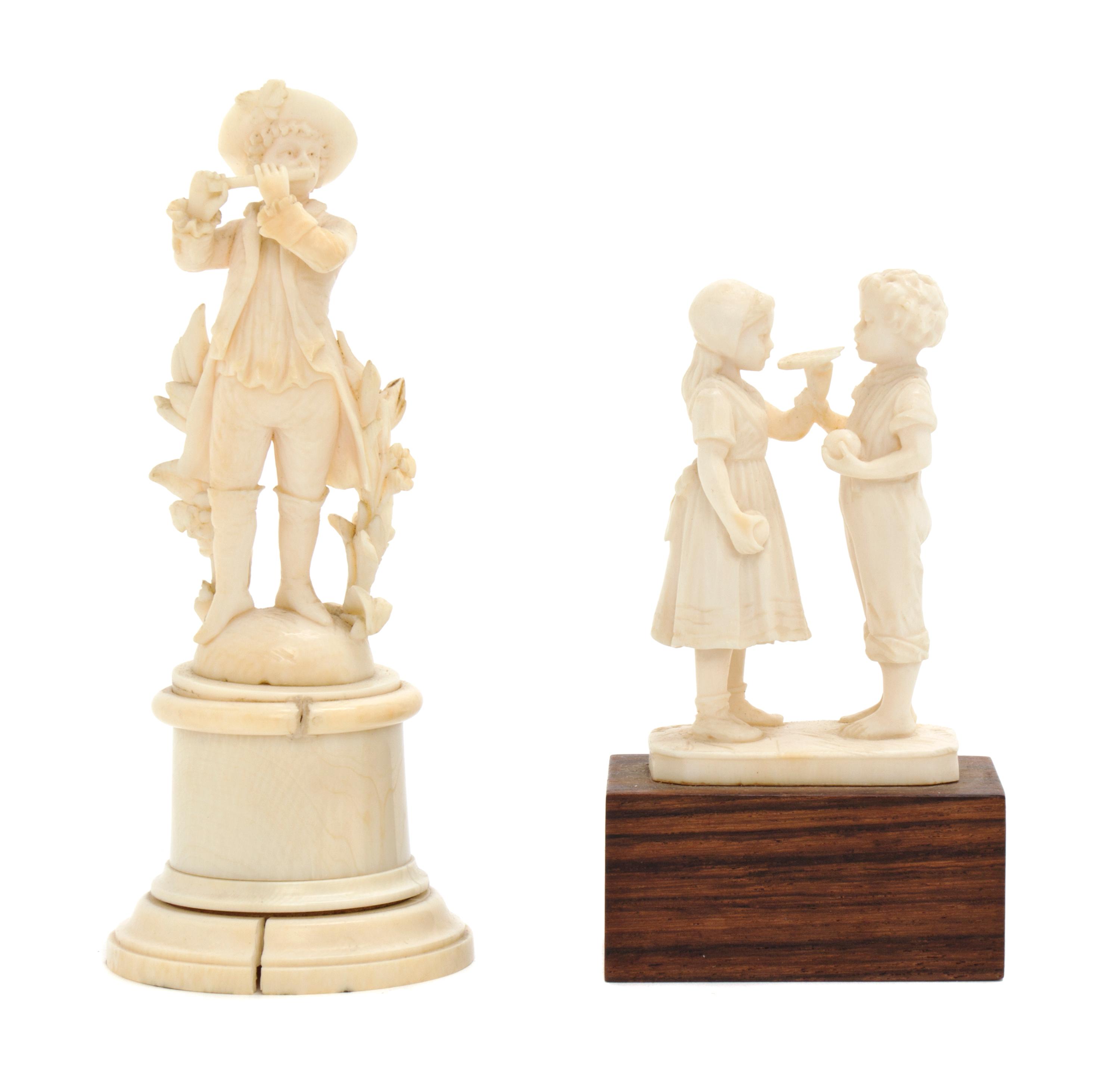 Two Continental Carved Ivory Figural Groups, Height of taller 5 inches.