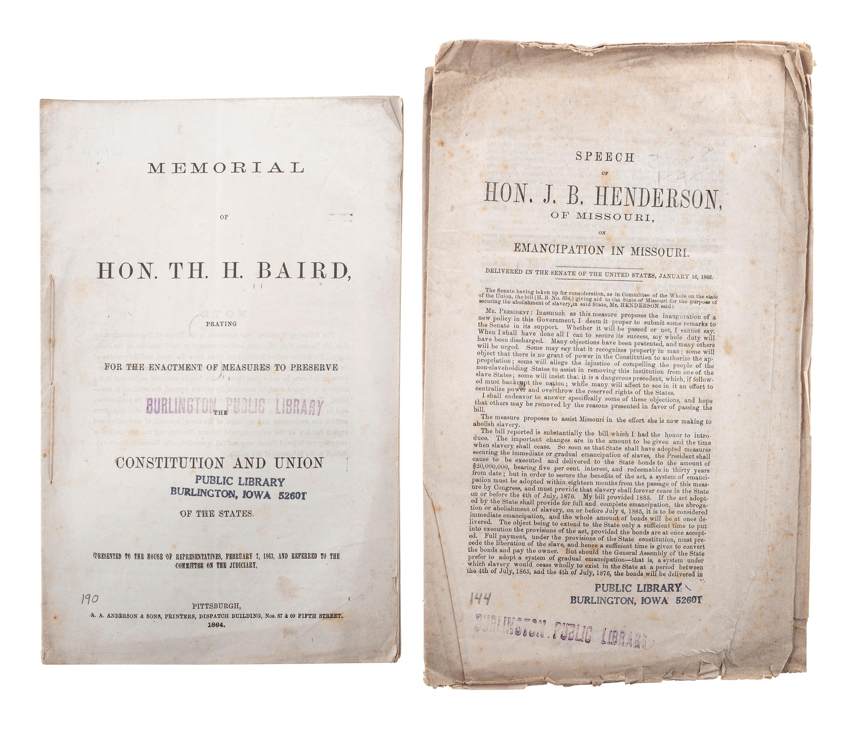 [SLAVERY, ABOLITION & EMANCIPATION]. A group of 40 antebellum and Civil War-era pamphlets on enslavement, abolition, emancipation, and colonization, comprising:
