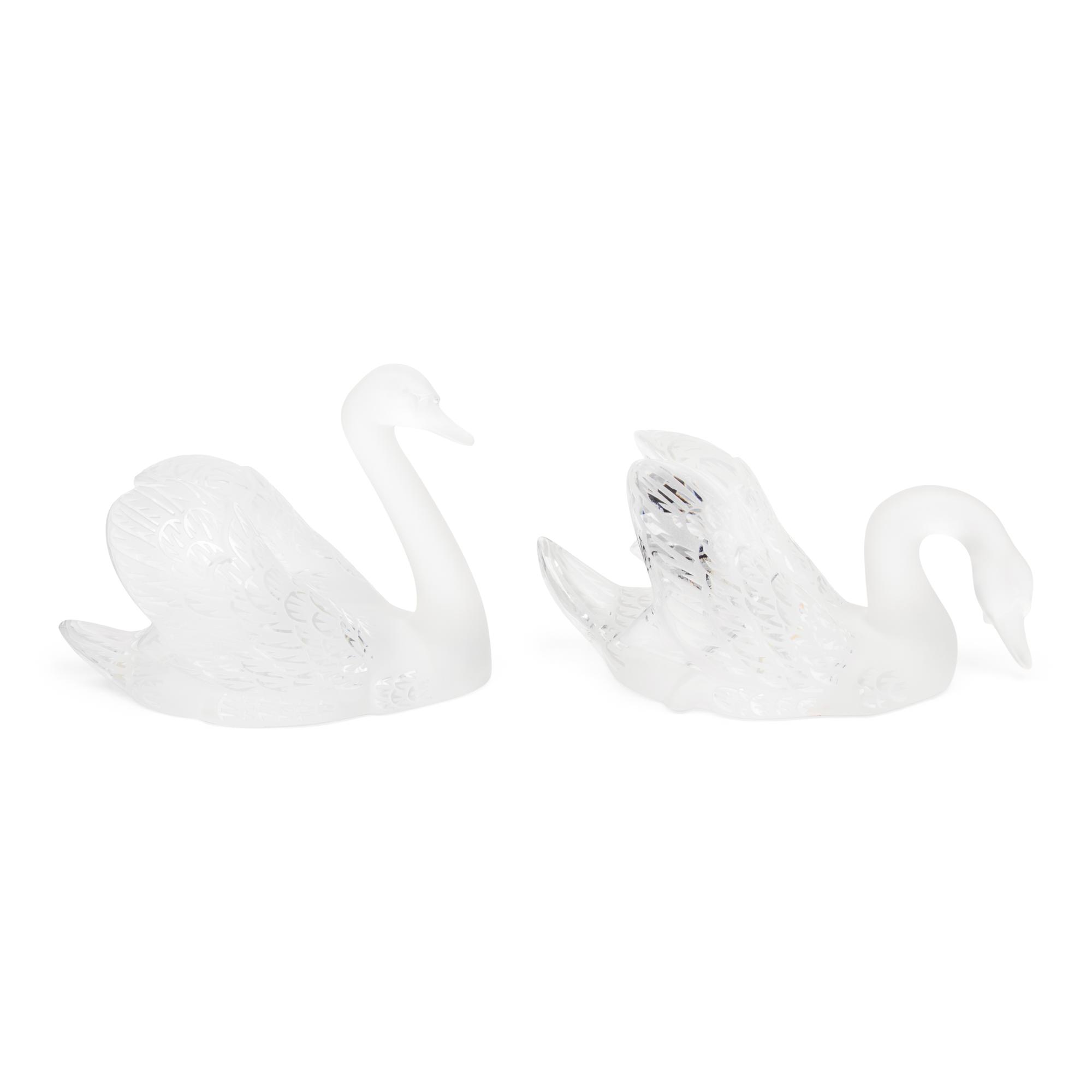 A Pair of Lalique Miroir Cygnes Sculptures