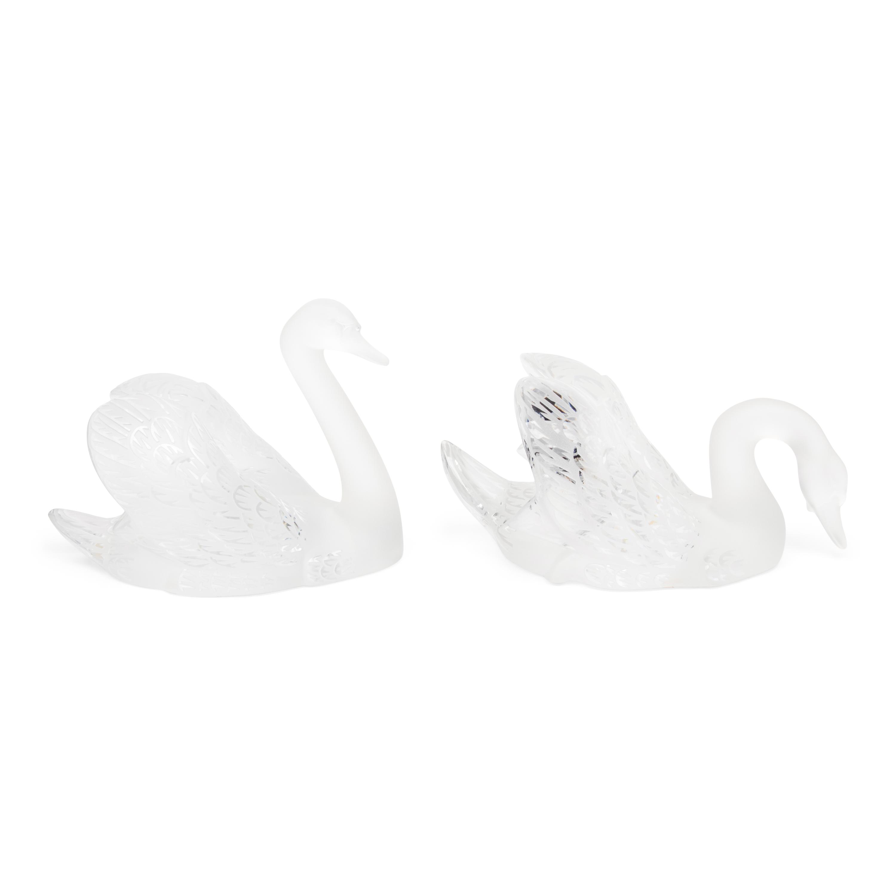 A Pair of Lalique Miroir Cygnes Sculptures
