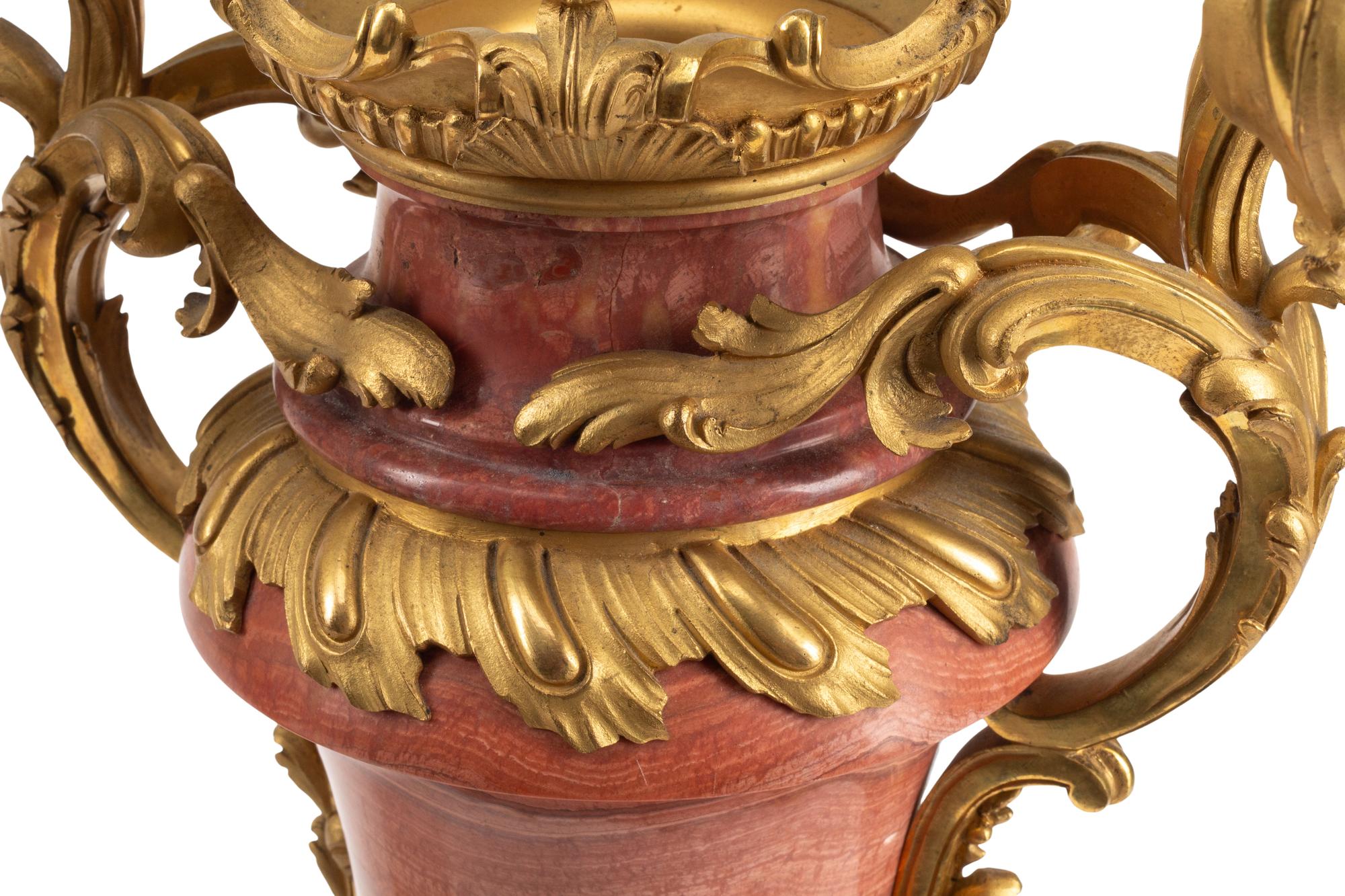 A Pair of French Gilt Bronze and Marble Candelabra