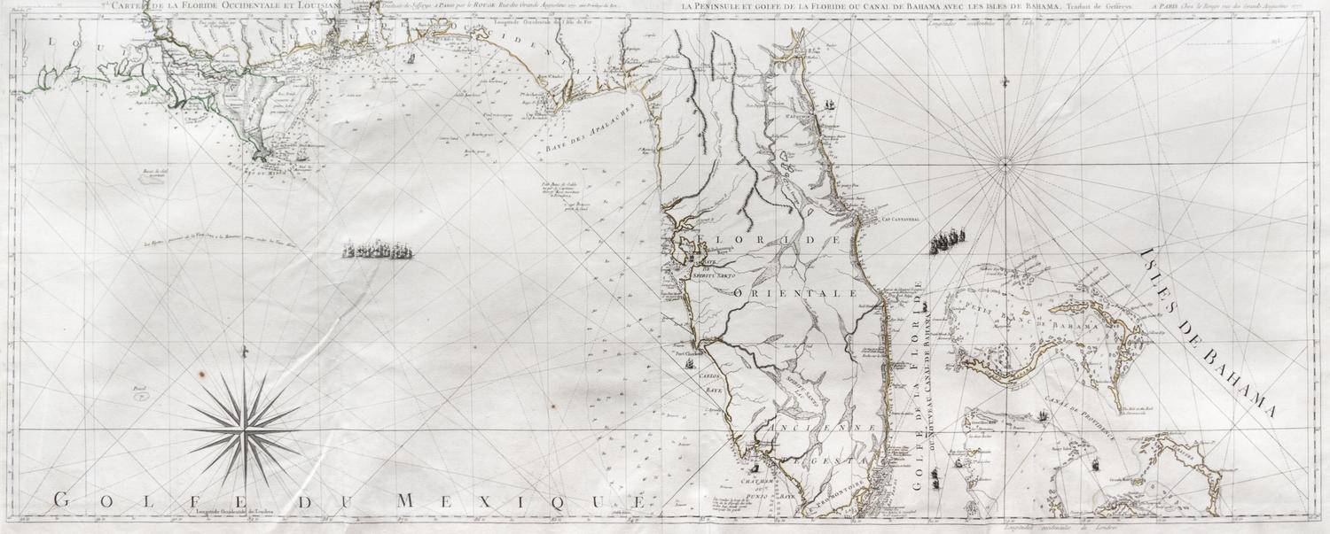 (MAP) LE ROUGE, GEORGES LOUIS. Carte de la Floride occidentale et Louisiane. Paris, 1777. Engraved map.