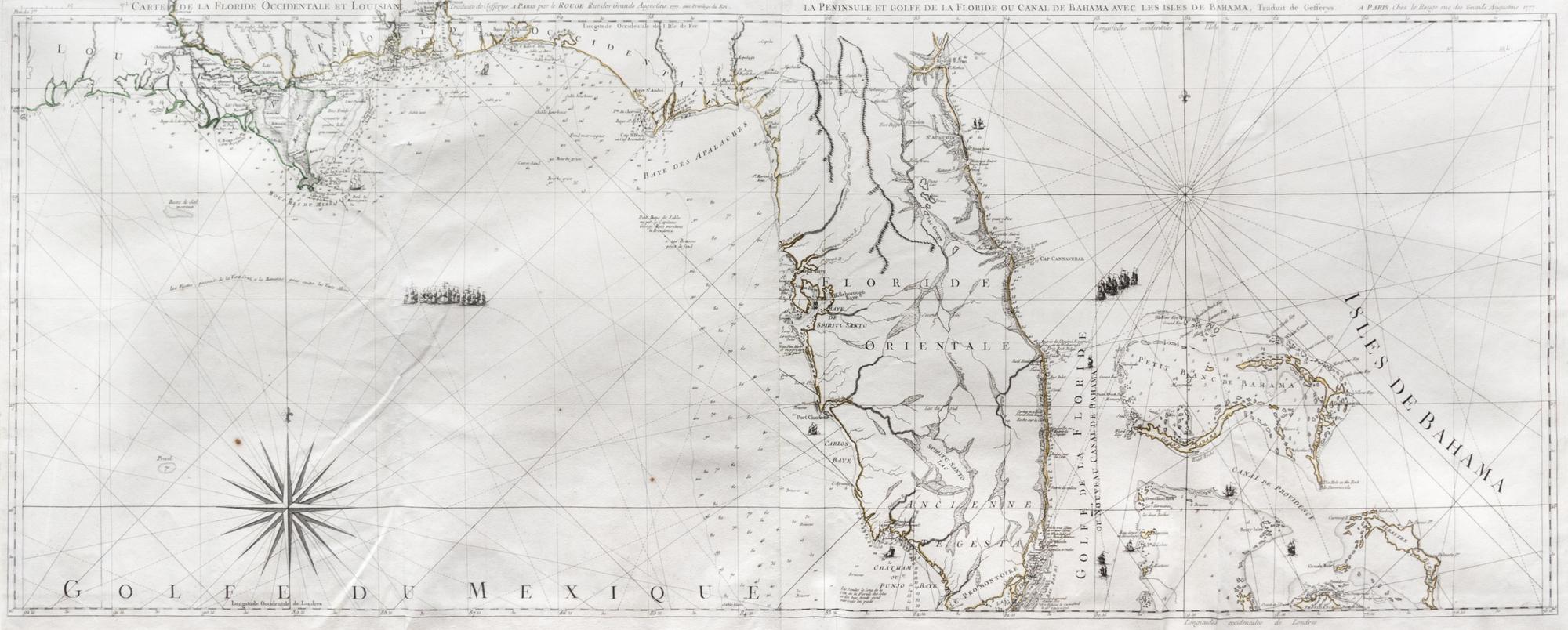 (MAP) LE ROUGE, GEORGES LOUIS. Carte de la Floride occidentale et Louisiane. Paris, 1777. Engraved map.