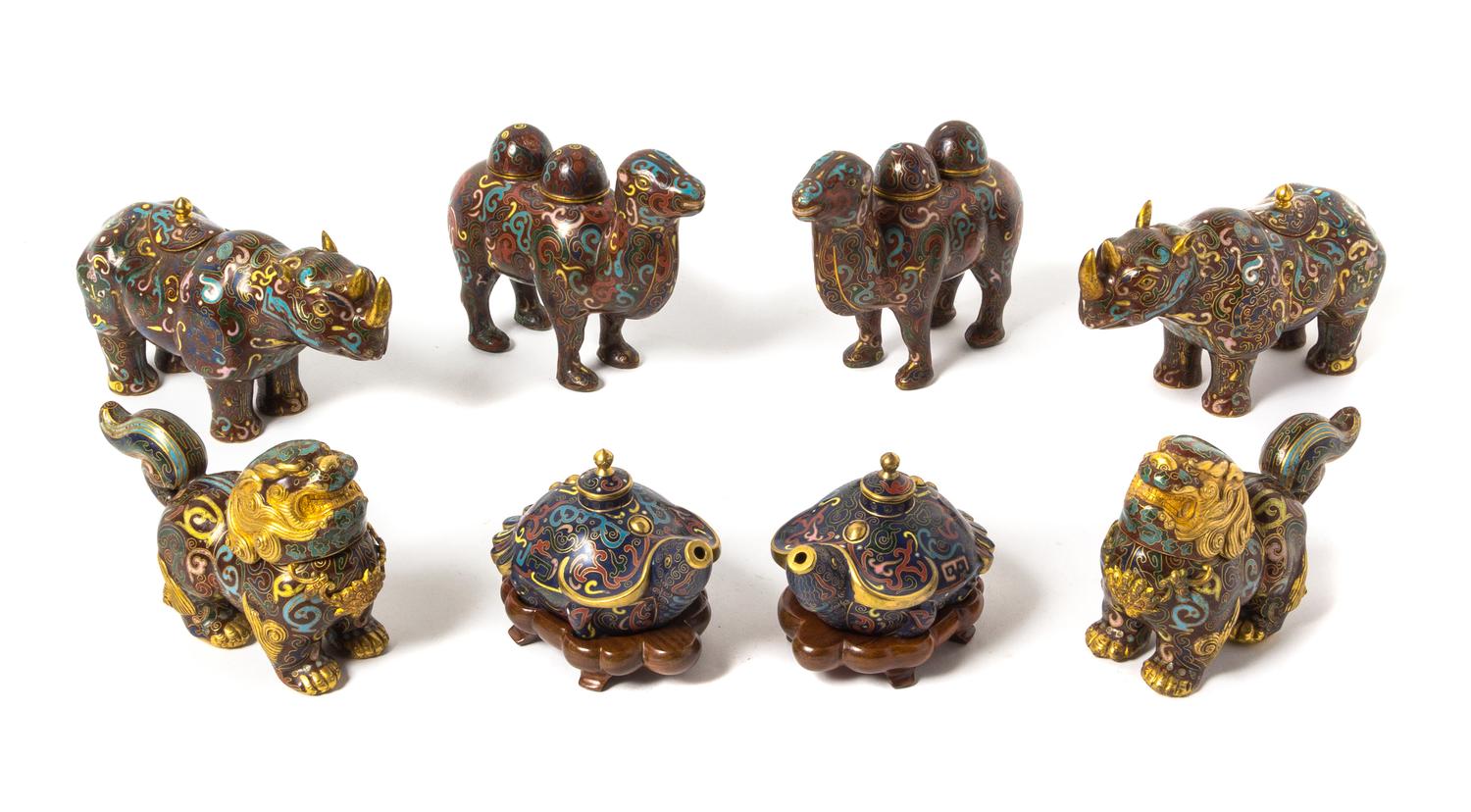 Four Pairs of Cloisonne Enamel Figural Form Covered Vessels