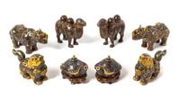 Four Pairs of Cloisonne Enamel Figural Form Covered Vessels