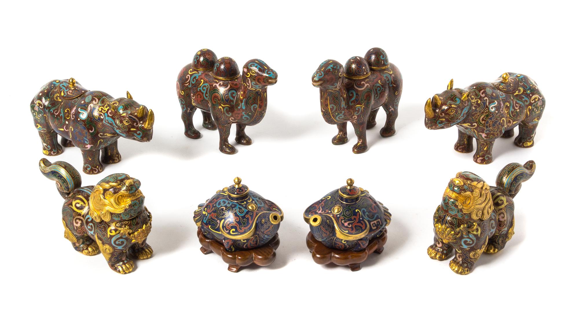 Four Pairs of Cloisonne Enamel Figural Form Covered Vessels