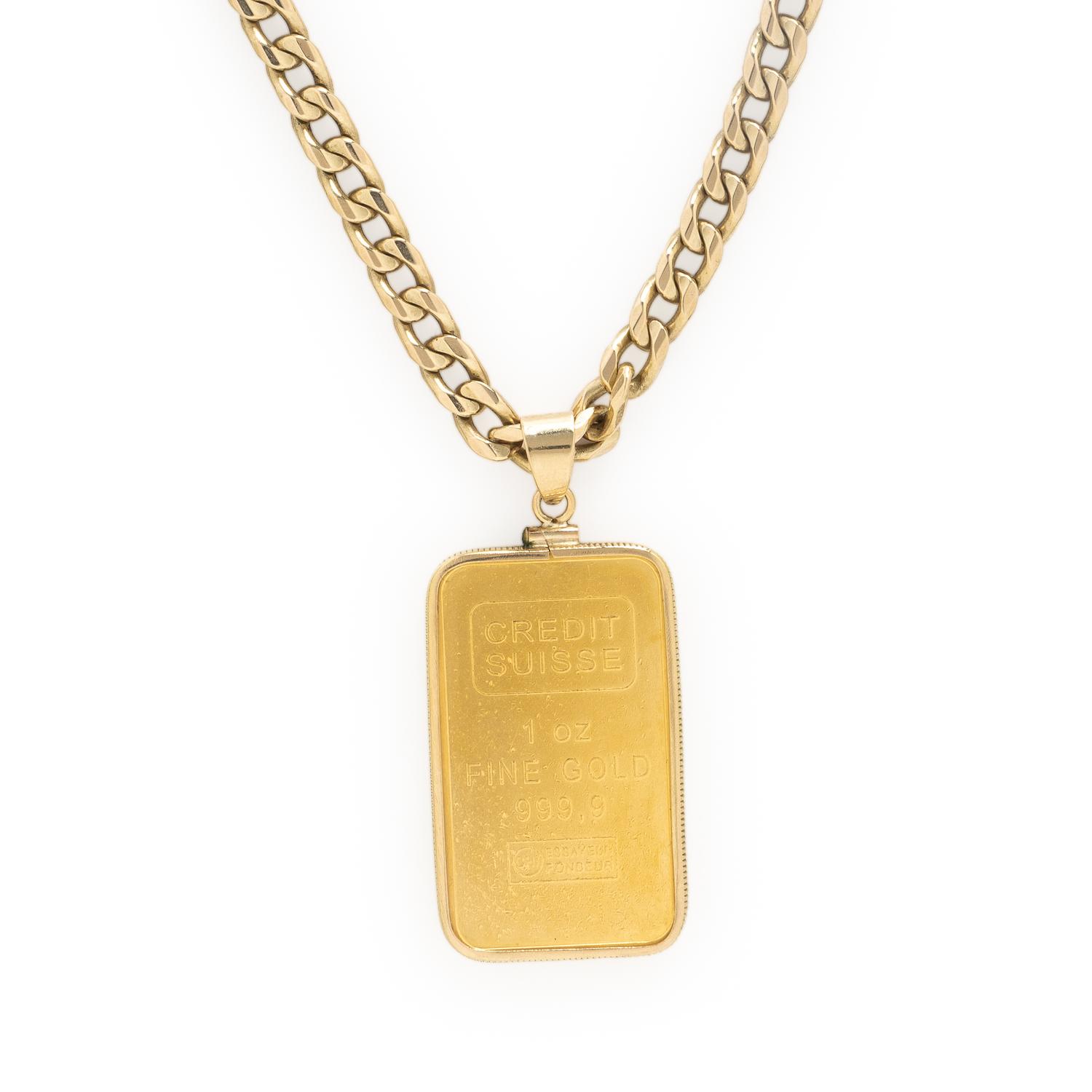 Yellow Gold Chain with High Karat Gold Bar Pendant
