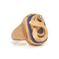 YELLOW GOLD, LAPIS LAZULI AND DIAMOND SNAKE RING