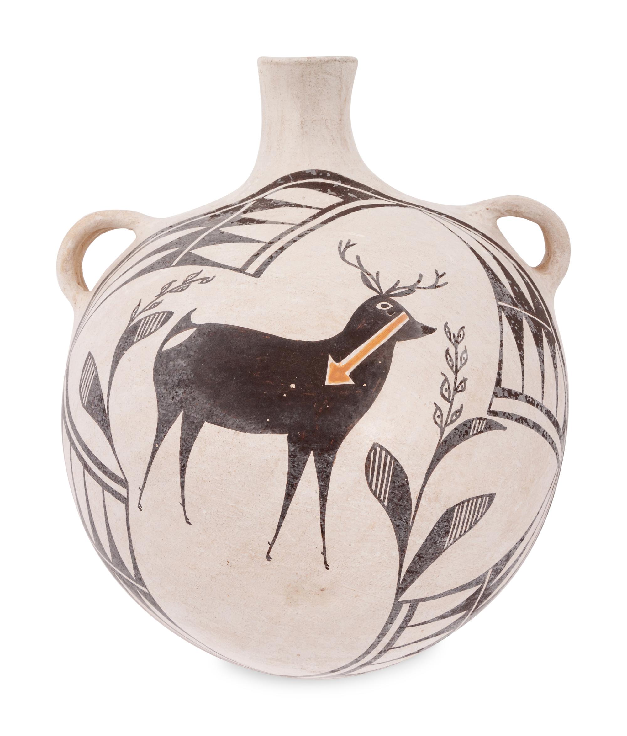 Pottery Canteen, with Heartline Deer