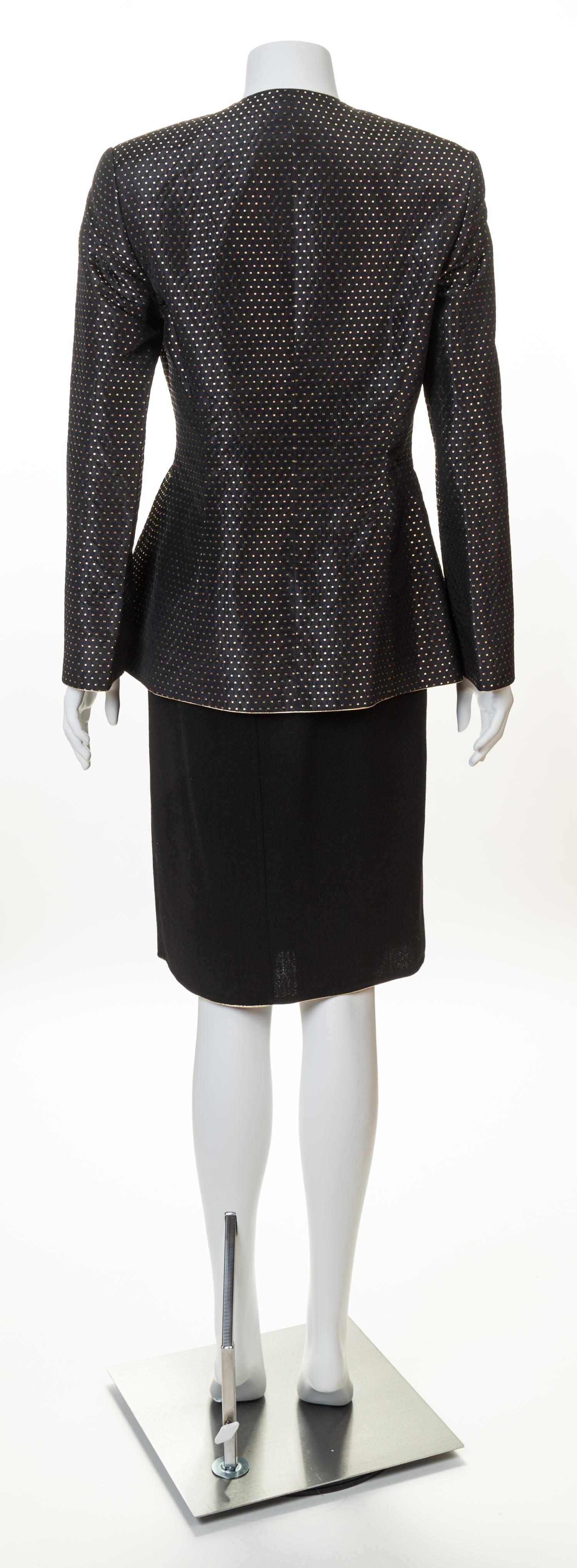A Geoffrey Beene Black and Gold Jacket and Skirt Ensemble, Both size 8.