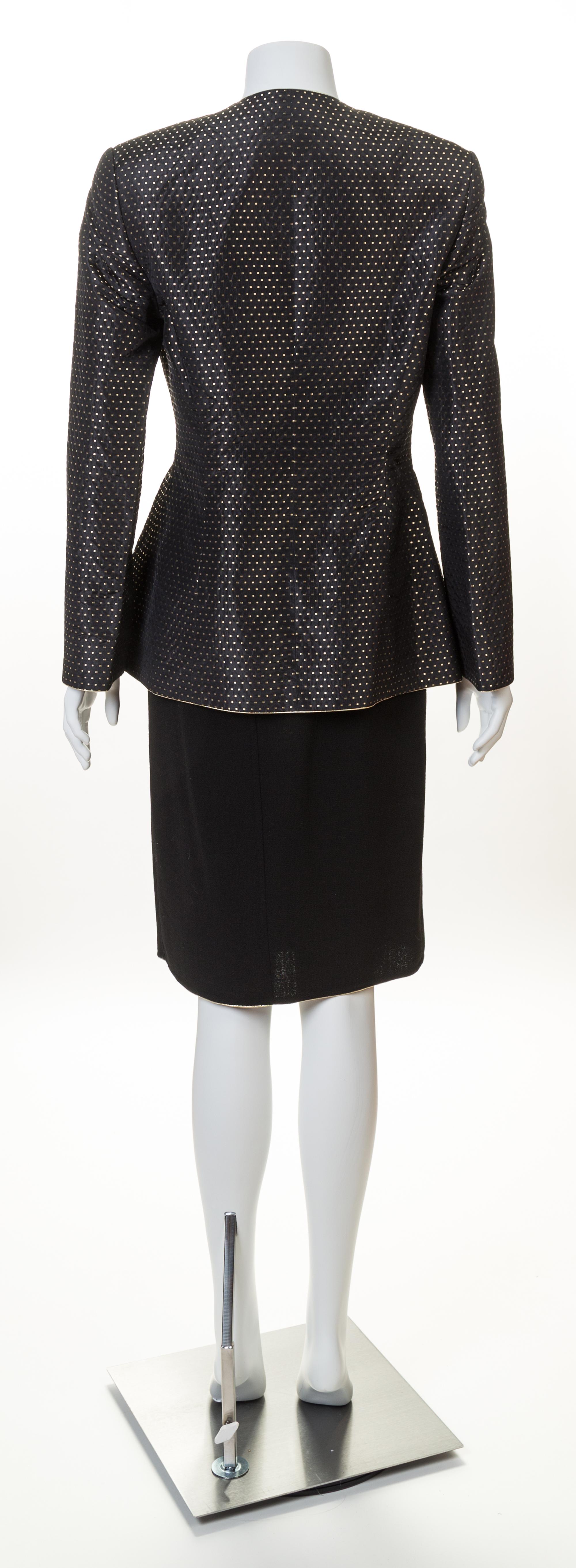 A Geoffrey Beene Black and Gold Jacket and Skirt Ensemble, Both size 8.
